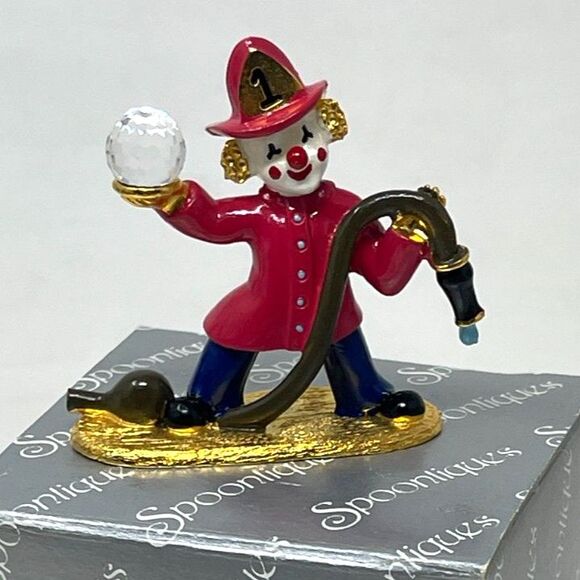 Spoontiques Vintage Pewter Fireman Clown Swarovski Crystal & Gold Plating #KM438 - Picture 1 of 8